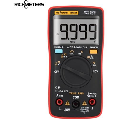RM111 NCV True-RMS Digital Multimeter Auto Range 9999 counts 100M Ohm Temperature Back light AC/DC Voltage Ammeter Current Meter