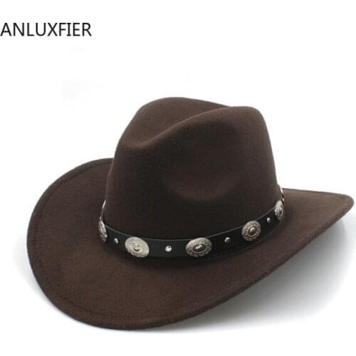 A174 Kids Wool Fedoras Hat Students Wool Retro Cowboy Hat Punk Leather Belt College Versatile Teens Bowler Hat Adjust Size