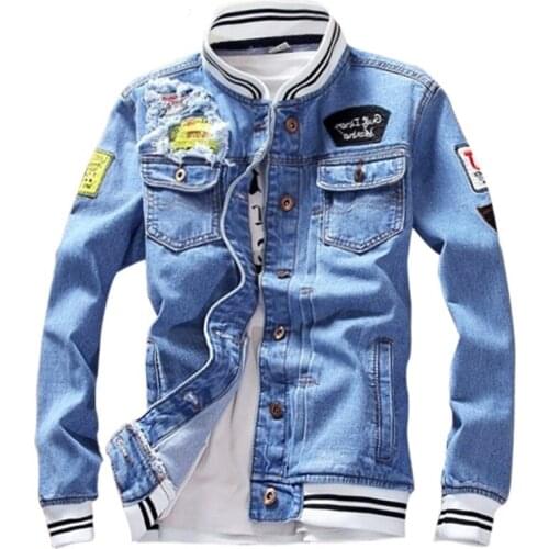 Autumn Mens Jean Jacket 2020 New Men Slim Fits Pockets Denim Jeans Solid Male Jeans Coats Cowboy Fashion Baseball Clothing