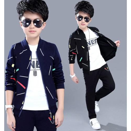 Boys Spring Childrens Casual Zipper Coat Jacket + Pants Long Sleeves Sports Clothing Sets Kids Young Children 4 6 7 8 9 10 12 Y