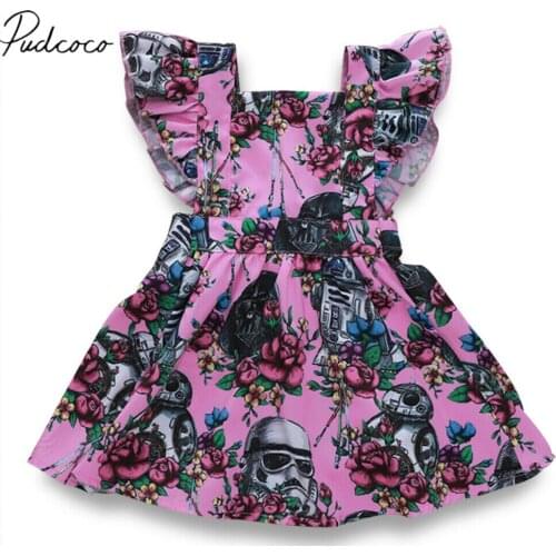 2019 Baby Summer Clothing Toddler Kid Baby Girl Dress Ruffles Sleeve Cartoon Print Knee-Length Dress Backless Sundress Clothes