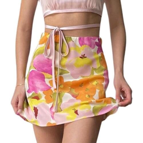 2021 Summer Female Mini Skirt Fashion Vintage Floral Print Slim Women High Waist Slim A Line Skirt Picnic Bodycon Skirts