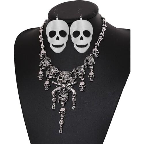 LZHLQ Halloween Metal Necklaces Earrings Set Women Multilayer Earrings Geometric Clavicle Chain Punk Jewelry