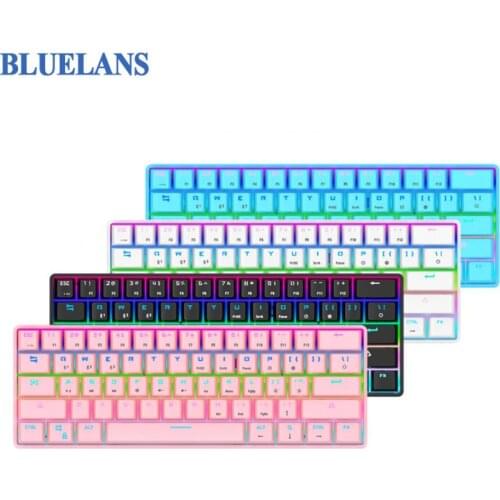 Bluelans 61-Key Mechanical Keyboard Dual-Mode RGB Lighting Bluetooth Charging Keyclick Wired Backlit Axis Gaming Keyboard for PC