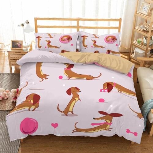 Cute Dachshund Sausage Bedding Set Cartoon Duvet Cover Adult Child Bed Sheets And Pillowcases Comforter Bedding Set