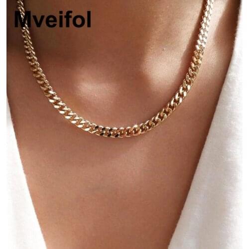 Mveifol Fashion Stainless Steel Chain Necklace for Women Men Punk Curb Cuban Link Chain Necklace Choker Collier Punk Jewelry