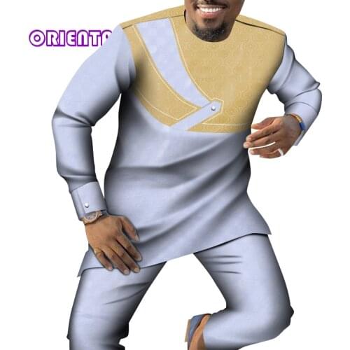 Men African Outfits Long Sleeve Shirt and Pants Set 2021 Casual Traditional African Clothing Mens Suits Plus Size WYN1356