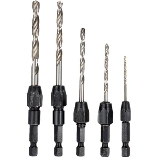5 Pcs Drill Bit Set 1/4" Hex Shank Wood HCS Drill Bit Set 2, 3.2, 4, 5, 6 MM Quick Change Metal Tools Hex Cordless Screwdrivers