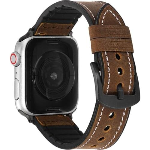 BEAFIRY Leather+Silicone For Apple Watch Band 6 5 44mm 40mm Straps for iwatch 4 3 2 1 42mm 38mm Watchband Brown Black White