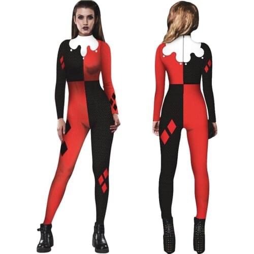 Christmas Harleen Quinzel Superhero Ladies Cosplay Jumpsuit Rompers Catsuit Sexy Women Cosplay Costumes Halloween Femme Bodysuit