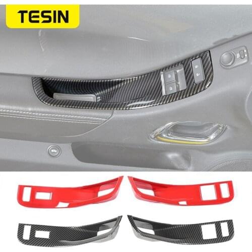 TESIN Interior Accessories Car Window Lift Switches Panel Decoration Cover Stickers for Chevrolet Camaro 2012-2015 Car Styling