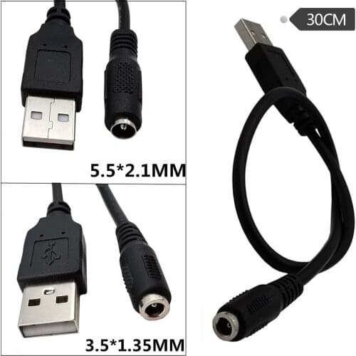 USB 2.0 Male to DC 5.5x2.1mm/3.5mm x1.35mm Female DC Power Extension Adapter Cable 0.3m