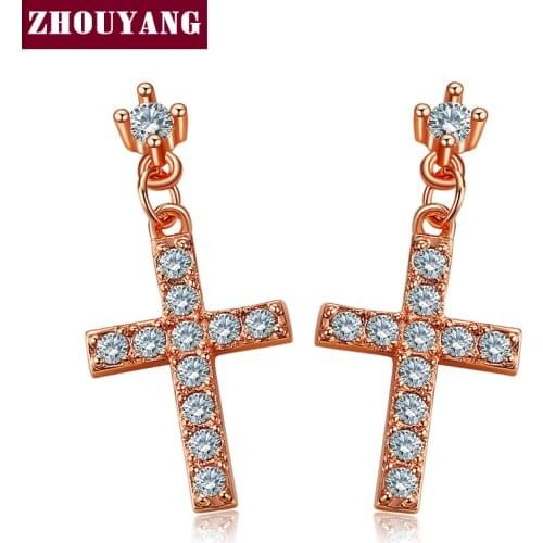 Top Quality Elegant Cross Crystal Rose Gold Color Earring Fashion Jewelry Austrian Crystal ZYE373 ZYE328