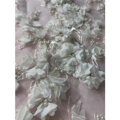 High Quality Material 16JRB-121411 Beaded Nigerian Lace Fabric Top Sale Fashion Embroidery Tulle 3D Material for Dress