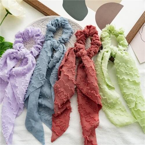 Long Ribbon Hair Scarf Scrunchie For Women Fashion Soft Elastic Hair Band Solid Color Ponytail Holder Ties Hair Accessories 2021