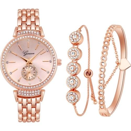 2021 GINAVE Luxury Brand Genevaladies Watches Fashion Gifts Fancy Bracelet Three-piece Set Watches Quartz-Watch Wrist For Women