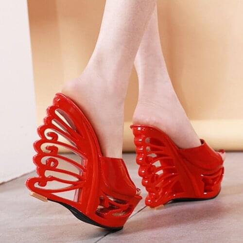 New Women Slippers Hollow out High Heels 15CM Female Slippers Wedge Casual 2021 Women Shoes Pumps Ladies Shoes White Black