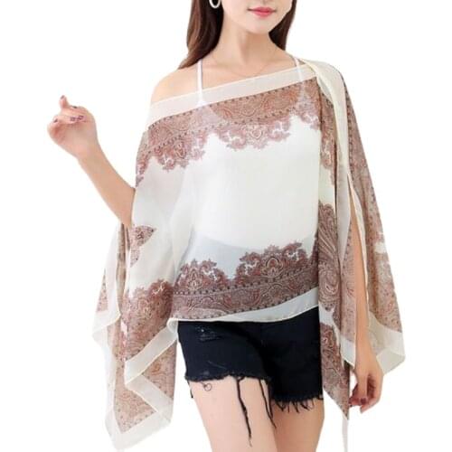 Women Female Scarf Shawl Poncho Printed Sunscreen Scarf Sun Protection Shawl Beach Shawl Bikini Cover Soft Comfortable Free Size