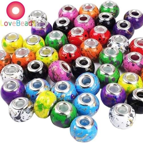 10Pcs Painting Colorful Glass Murano Large Hole European Beads Fit Pandora Bracelet Necklaces Chain Spacer Beads Jewelry Gift