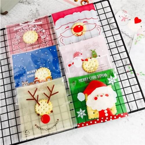 100pcs Santa Claus Xmas Tree Candy Cookie Bags Merry Christmas Decorations DIY Christmas Baking Packging Bags Navidad Kerst