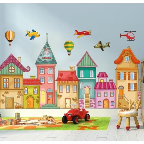 140*45cm Colorful Small Town House Wall Stickers for Kids room Bedroom Kindergarten Wall Decals Art Eco-friendly Vinyl Murals