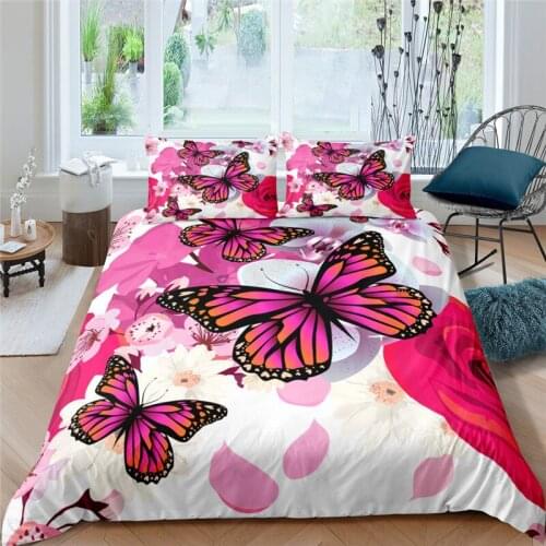 Luxury 3D Butterfly Printed 2/3Pcs Kids Bedding Set Comfortable Animal Duvet Cover Pillowcase Home Textile Queen and King Size