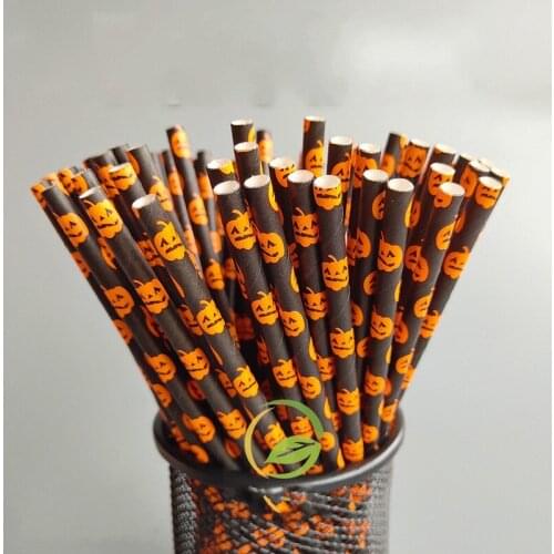 25 Pcs Halloween Paper Straws Pumpkin Bat Ghost Paper Straws Biodegradable Disposable Plastic Drinking Staw Halloween Decoration