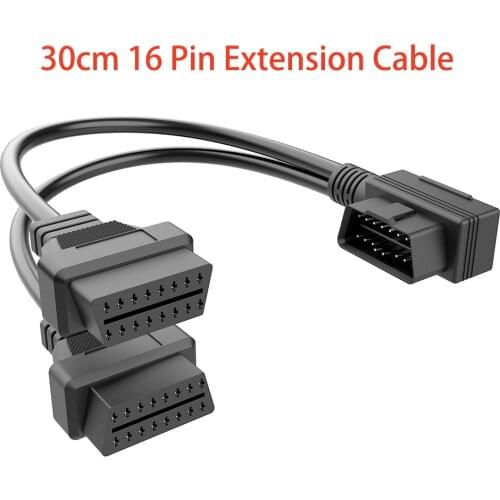 30CM 16 Pin Right Angle Splitter Y Cable Male To 2 Female Y Splitter Extension Cable Auto Car Diagnostic Tool Connector Cable