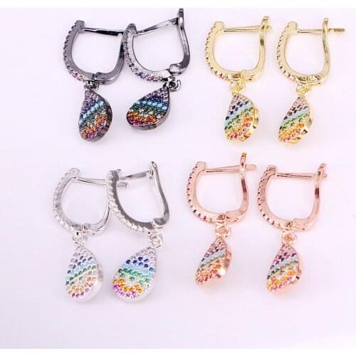 6Pairs, Micro Pave Colorful CZ Drop Multi Jewelry Dangle Earrings Crystal Earrings For Women Girls