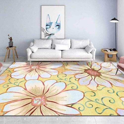 American Fresh Flower Big Flower White Yellow Green Imitation Cashmere Living Room Bedroom Bedside Non-slip Carpet Floor Mat