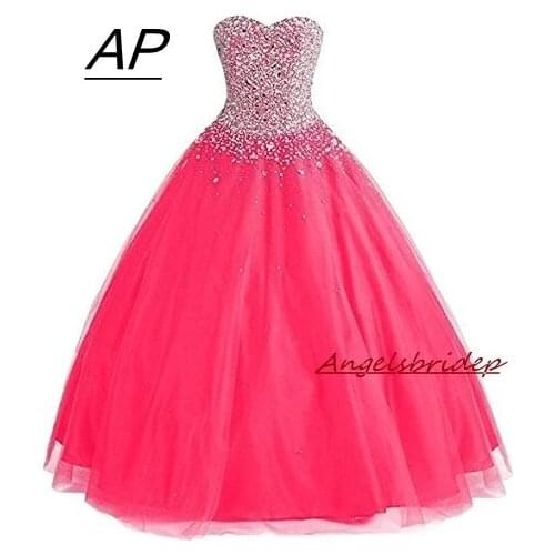 ANGELSBRIDEP Ball Gown Quinceanera Dresses 2021 With Rhinestones 15 Party Quinceanera Gowns Sparkly Beading Debutante Gowns Hot