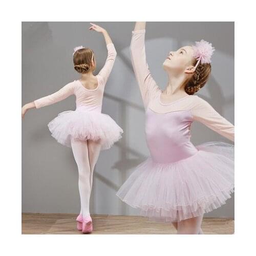 Combed Cotton Ballet Dress Dance Dress Tutu Ballet for Girls Kids Children High Quality Ballerina Long Sleeves Tulle Dance
