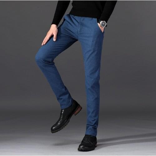 Spring Autumn Brand Pants Men Classic Casual Elastic Long Trousers Male Black Cotton Lattice Straight Work Pant Mens Large Size