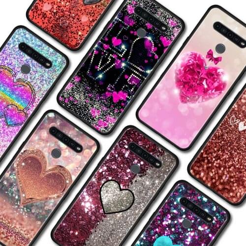 Black Soft Case for LG K40 K40s K41s K50s K51s K61 G6 G7 G8 ThinQ Q51 Q60 Q61 Q70 Cover Gold Rose Glitter Love Phone Shell