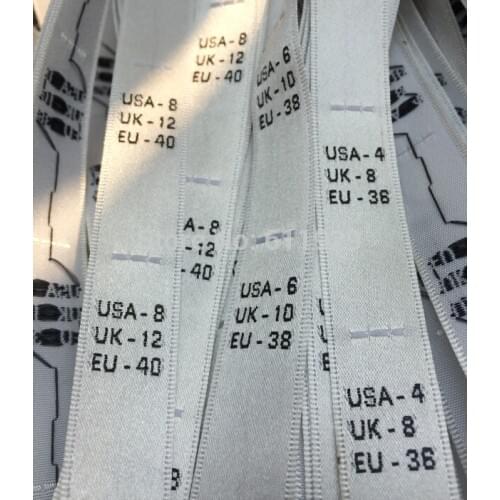 Garment UK/USA/EU woven size labels/clothing satin size labels/European size labels/custom clothing woven labels 1000 pcs a lot