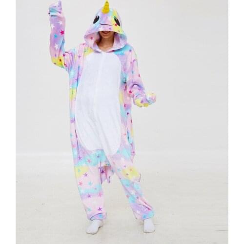 Star Unicorn Whale Flannel Onesies Cartoon Costume Plus Size Lingere Hooded Pajama Onesie Women Underwear Cosplay Sleepwear