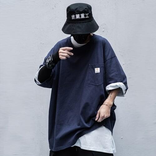Hip Hop Casual Summer Oversized T-Shirts Men Techwear Streetwear Short Sleeve Pocket Tops Tees Cotton TShirts Loose Pullover