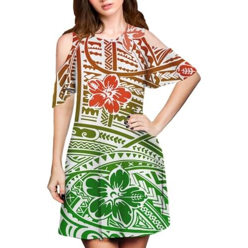 Hycool Gradient Polynesian Stripe Print Casual Dress Stylish Flare Sleeve Lady Elegant Dresses Simple Evening Daily Wear Dress