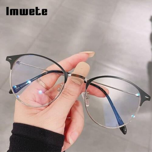 Imwete Classic Round Women Glasses Frame Men Anti-Blue Light Computer Eyewear Half Frame Metal Optical Eyeglasses 2021