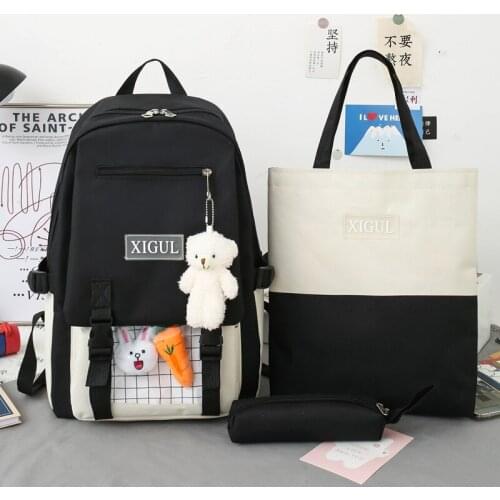 3 Piece Set Bookbags Backpack High School Backpack Bags for Teenage Girl 2021 Canvas Fashion Travel Women Teen Student Schoolbag
