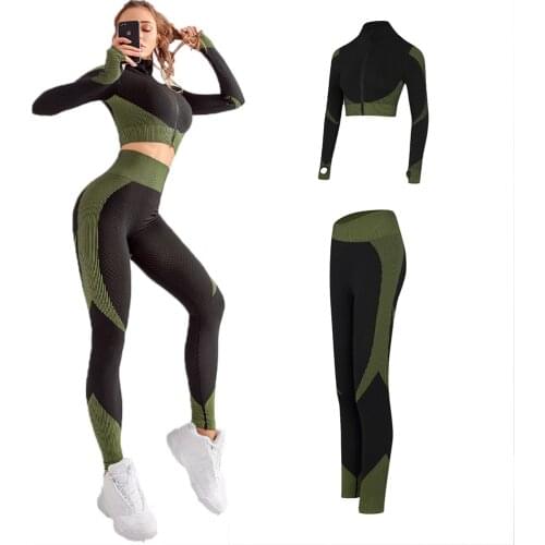 Two piece set women Seamless Yoga Set Workout gym clothing fitness for tracksuit outfit High Waist leggings Long sleeve Suit