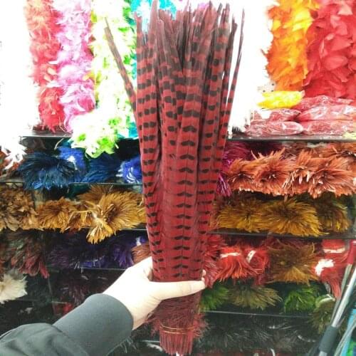 Beautiful 22-24inches/55-60cm 100 Pcs Red Pheasants Feathers Stage Performances Wedding Decoration Accessories