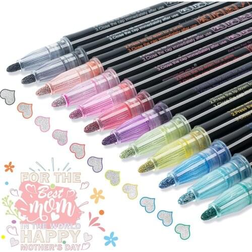 Outline Markers Pens 12 Color 2mm Doodle Dazzles Shimmer Marker Set Metallic Double Line Pen for Art, Drawing, Greeting Card