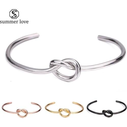 Minimalist Stainless Steel Knot Bracelet Love Tie Knot Bangle Bracelet for Women Girls Fashion Bridesmaid Open Cuff Jewelry