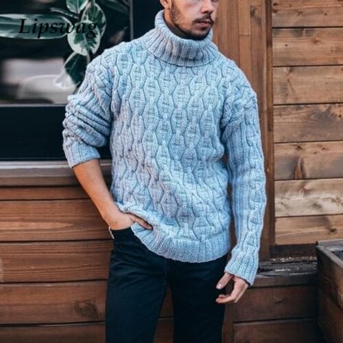 2021 Winter Warm Thick Woolen Sweaters Men Casual Knitted Turtleneck Jumper Tops Mens Fashion Solid Long Sleeve Ribbed Sweater