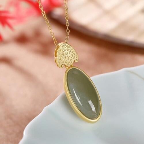 Original S925 Sterling Silver Natural Hetian Jade Creative Gift Ornament Xiangyun Temperament Wild Ladies' Pendant Suit Chains