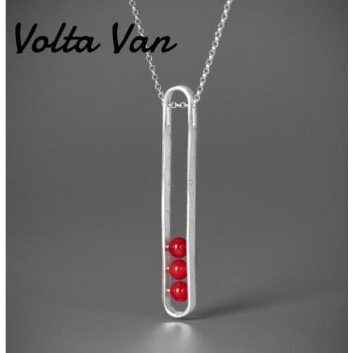 Volta Van 2021 New Pendant Necklaces 925 Sterling Silver Aventurine Coral Elegant Trendy Jewelry Geometric Concise Necklace
