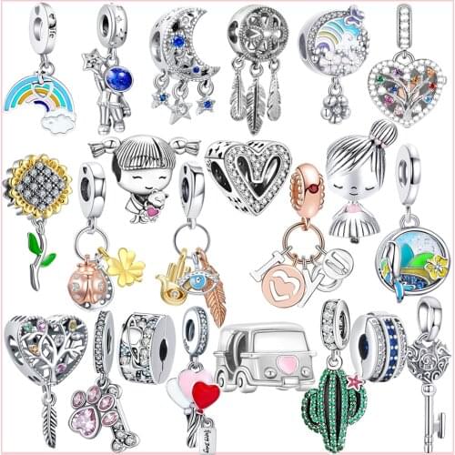 Cartoon 925 Sterling Silver Charm Princess in Colorful Dress Beads fit Original Pandora Charms Bracelet Jewelry Making DIY Gift