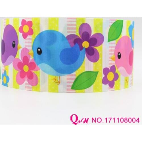 Q&N ribbon 16mm 22mm 25mm 38mm 50mm 75mm birds with flower print grosgrain ribbon webbing 50yards/roll for hair tie