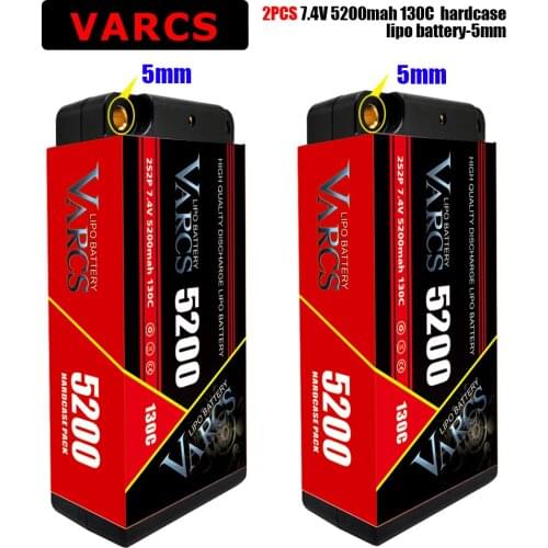 VARCS RC Lipo Battery 2S 7.4V 5200mAh 130C 4mm 5mm Graphene Bullet Competition Short-Pack RC 1/8 /10 Car Boat Truck Buggy